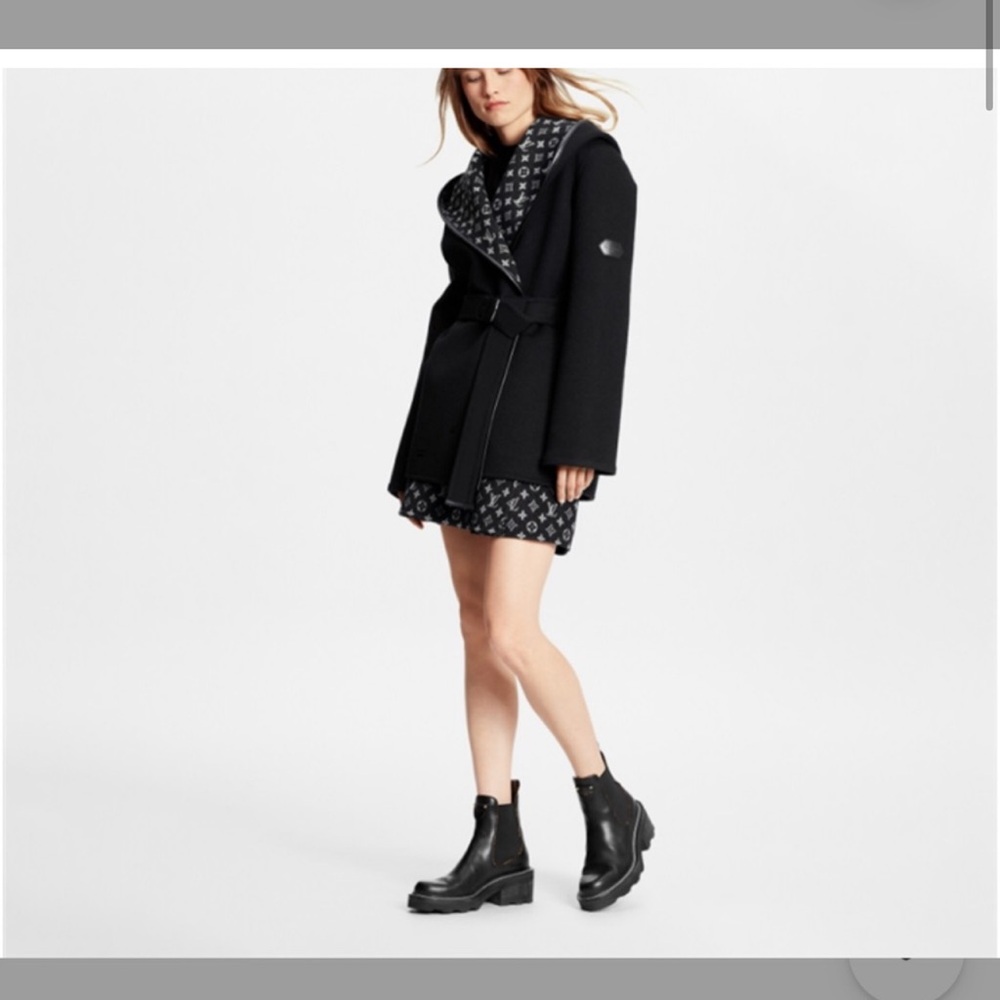 Louis Vuitton Belted Short Wrap Coat - Monogrammed hooded.
